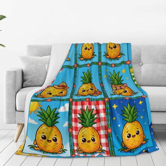 Pineapple Throw Blanket, Tropical Pineapple Design, Soft Flannel Blanket for Travel Camping Sofa Bedroom Decor 50x40