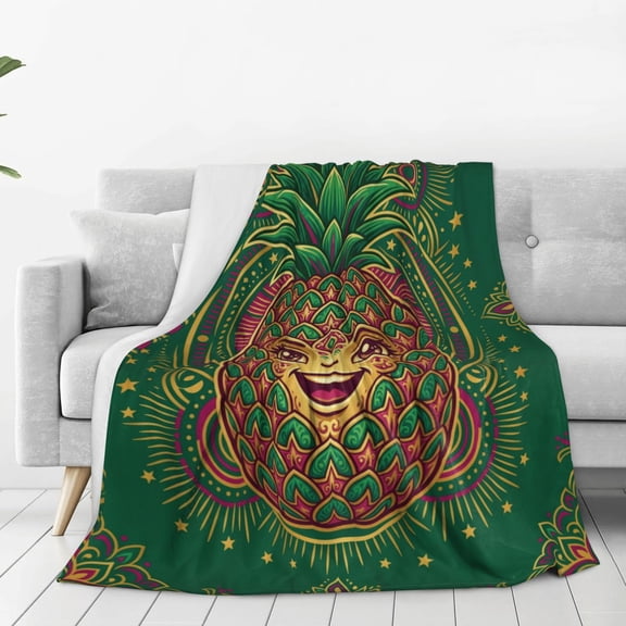 Pineapple Throw Blanket, Tropical Pineapple Design, Soft Flannel Blanket for Travel Camping Sofa Bedroom Decor 50x40