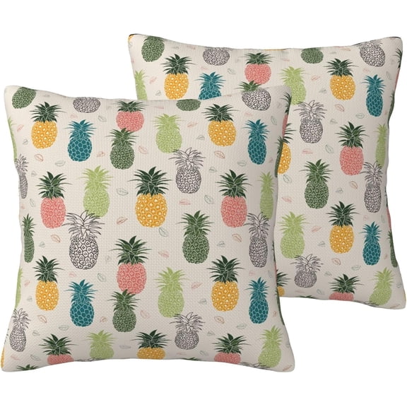 Pineapple Throw Pillow Covers 18x18 Inch Set of 2, Colorful Pineapple Fruit Pillow Cases Cute Tropical Fruit Farmhouse Pillowcase Home Decorative Cushion Covers for Sofa Couch Bed Living Room