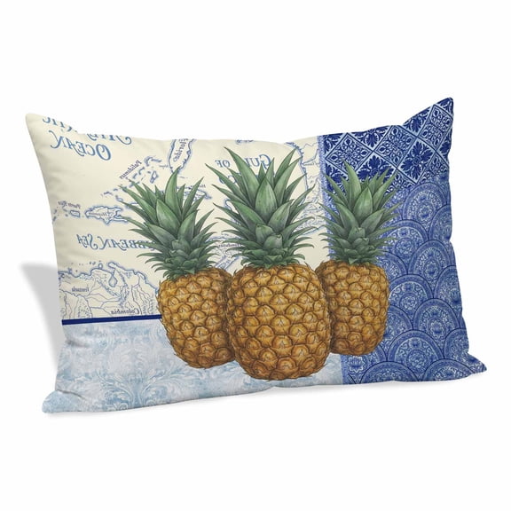 Pineapple Throw Pillow Covers Blue White Porcelain Vintage Map Summer Decorative Lumbar Pillow Cover Rectangle Cushion Case for Sofa Couch Bed Living Room Bedroom 24 X 36 Inches