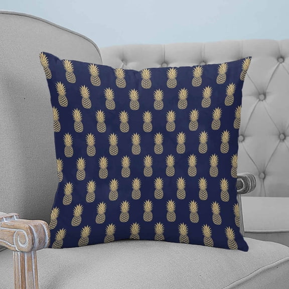 Pineapple Throw Pillow Covers, Soft Pillowcases with Invisible Zipper, Yellow Fruit Navy Blue Summer Tropical Decorative Square Pillow Cushion Covers for Living Room Couch Sofa Bed 26x26 Inches