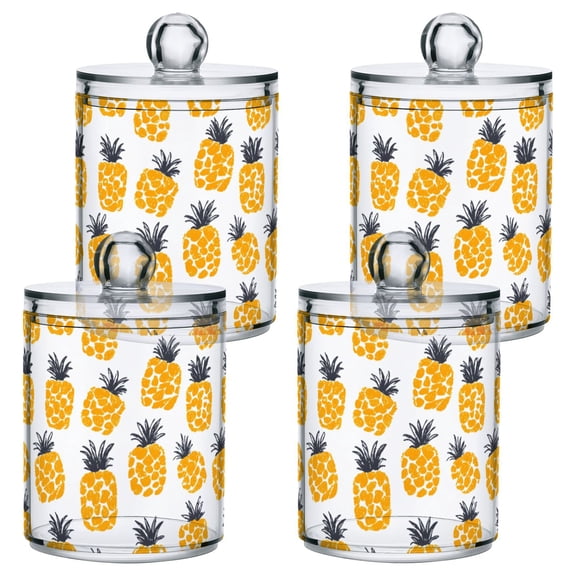 Pineapple Tile Yellow Pattern Plastic Storage Jar 4 Pack Clear Translucent Canisters Dustproof Lid