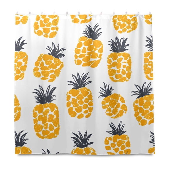 Pineapple Tile Yellow Pattern Shower Curtain Liners Waterproof 72 Inch with C Shaped Curtain Hooks