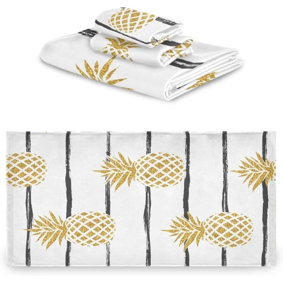 Pineapple Towel Set Bathroom Sets Highly Absorbent Comfortable Washcloth Hand Towel and Bath Towels,3 Piece Decor Gift