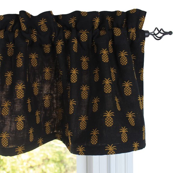 Pineapple Town Black Cotton Valance 72"x15.5" by Raghu