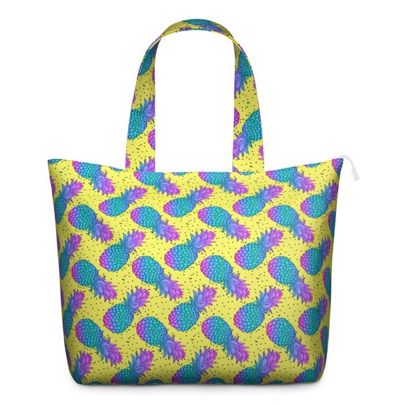 Pineapple Tree Pattern Lightweight Travel Tote - Large Capacity Shoulder Bag with Zipper Closure & Durable Handles