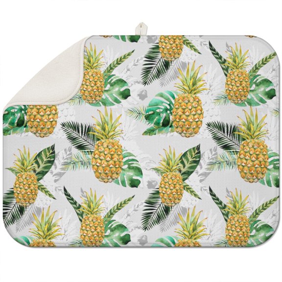 Pineapple Tropical Coffee Mat – Ultra Absorbent Microfiber Spill Mat with Hawaiian Fruit Pattern, Fast Drying Dish Drying Pad for Kitchen Counters and Coffee Bars