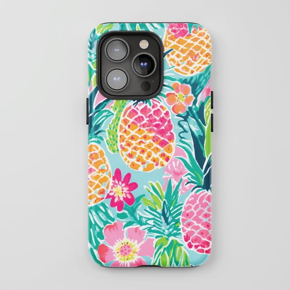 Pineapple Tropical Flower For All iPhone Series Tough Phone Case Abstract Tropical Art Multicolor Print