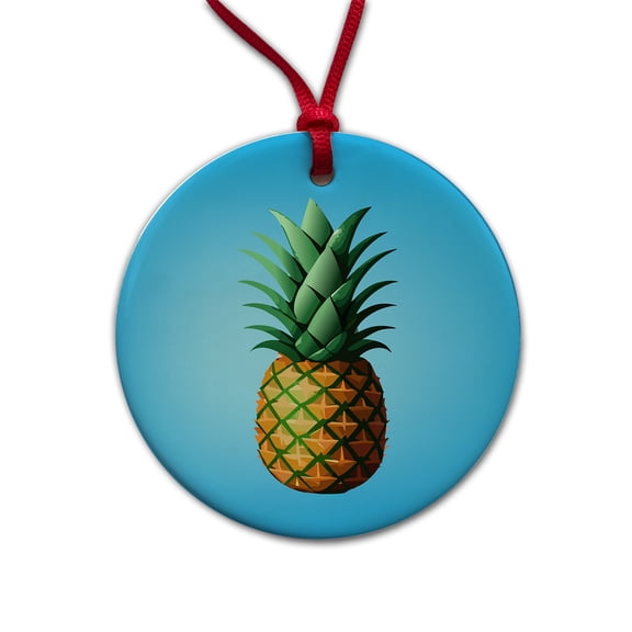 Pineapple Tropical Fruit Christmas Tree Holiday Round Ceramic Ornament