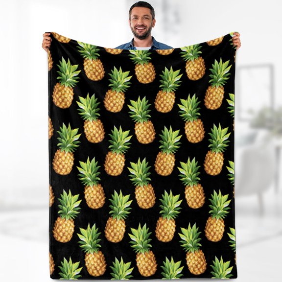 Pineapple Tropical Fruits Blanket Gifts - Soft Throw Warm Lightweight Fleece Cozy Fuzzy Blankets for Women Kids Adults Girls Summer Leaves Birthday Christmas Bedroom Travelling Camping Decor 60"x80"