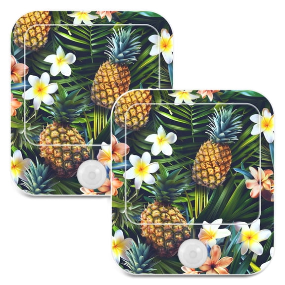 Pineapple Tropical Jasmine Flowers 2 Pack LED Motion Sensor Night Light Plug into Wall Auto Dusk to Dawn Adjustable Brightness for Kids Bedroom Hallway Nursery Room