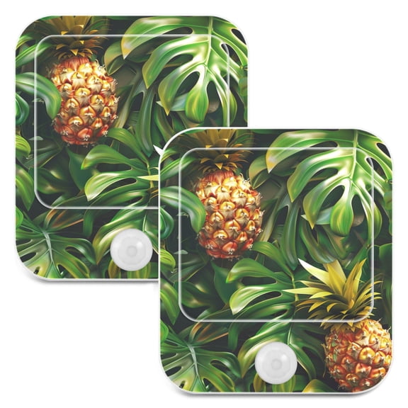 Pineapple Tropical Palm Leaves 2 Pack LED Motion Sensor Night Light Plug into Wall Auto Dusk to Dawn Adjustable Brightness for Kids Bedroom Hallway Nursery Room