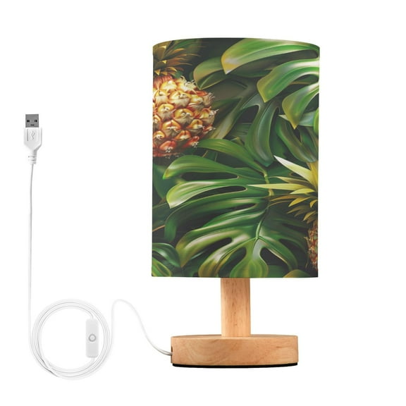 Pineapple Tropical Palm Leaves Bedside Table Lamp Desk Warm Lights with USB Charging Port Cylinder LED Lamps for Bedroom Living Room Office