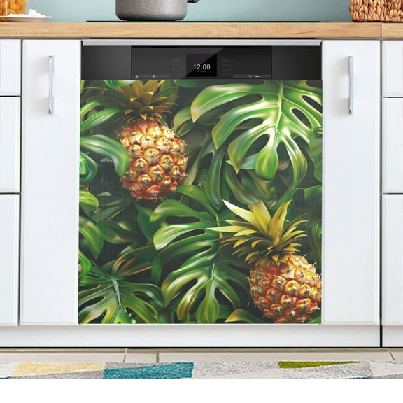 Pineapple Tropical Palm Leaves Dishwasher Magnetic Refrigerator Magnet Cover Kitchen Art Panel Decal Sticker Home Decorative 23"x26"
