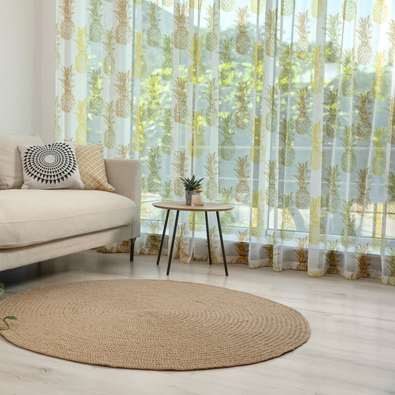 Pineapple Tulle Curtains with Rod Pocket, Hand Drawn Simply Sketched Stamp Minimal Background Pineapples, Sheer Drape for Wedding Party 2 Panels, 7 Sizes, Olive Green Cinnamon, by Ambesonne