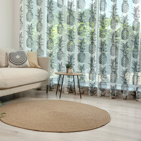 Pineapple Tulle Curtains with Rod Pocket, Hand Drawn Tropical Theme Vintage Style Pineapple Fruit Pattern, Sheer Drape for Wedding Party 2 Panels, 7 Sizes, Black Grey White, by Ambesonne