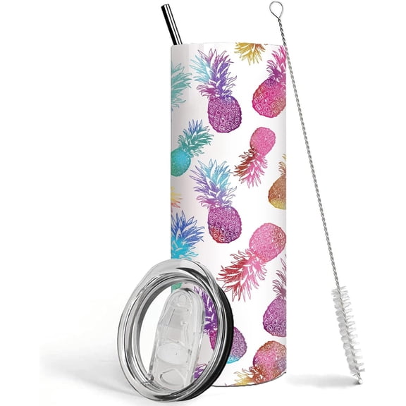 Pineapple Tumbler Colorful Pineapple Gifts 20oz Pineapple Stainless Steel Insulated Tumbler with Lid and Straw Double Wall Travel Coffee Mug Cups