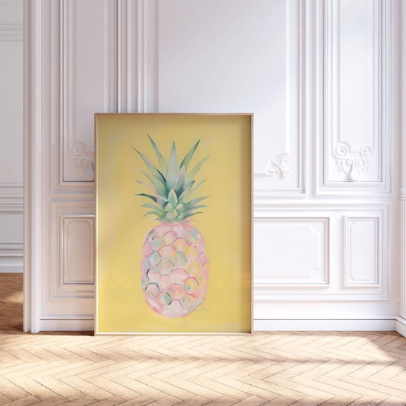 Pineapple Wall Art Print, Pastel Tropical Fruit Kitchen Beach House Dining Decory Food Dorm, #2214, Unframed Poster Size 8x12