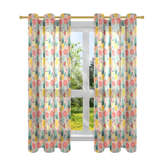 Pineapple Watermelon Orange Sheer Curtains 2 Panels Set Grommet Drapes for Bedroom Living Room 52" W x 63" L