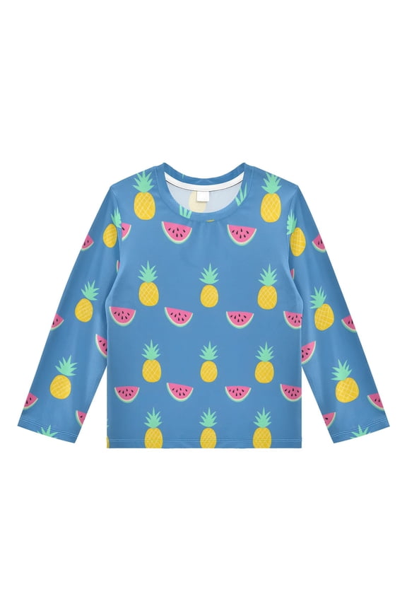 Pineapple Watermelon Pattern Boys' Rash Guard Shirts UPF 50 Plus Sun Protection Short Sleeve Swim Tees 4T