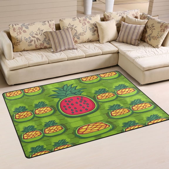 Pineapple Watermelon Slices Soft Polyester Area Rug 31''x20'', Non Slip, Memory Foam, Water Absorbent