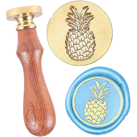 Pineapple Wax Seal Stamp Fruit Summer Sealing Wax Stamps with 25mm Gold Brass Seal Wooden Handle for Envelopes Invitations Embellishment Bottle Decoration Gift Wrapping DIY