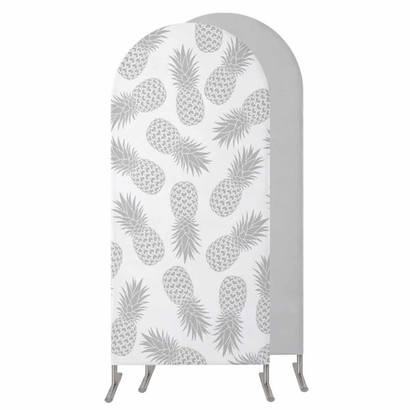 Pineapple Wedding Arch Cover,Stretchy Spandex Arch Backdrop Stand Covers 4 FT,Grey Summer Tropical Fruit Minimalist Texture Round Top Arched Backdrop Cover for Birthday Party Ceremony Baby Shower