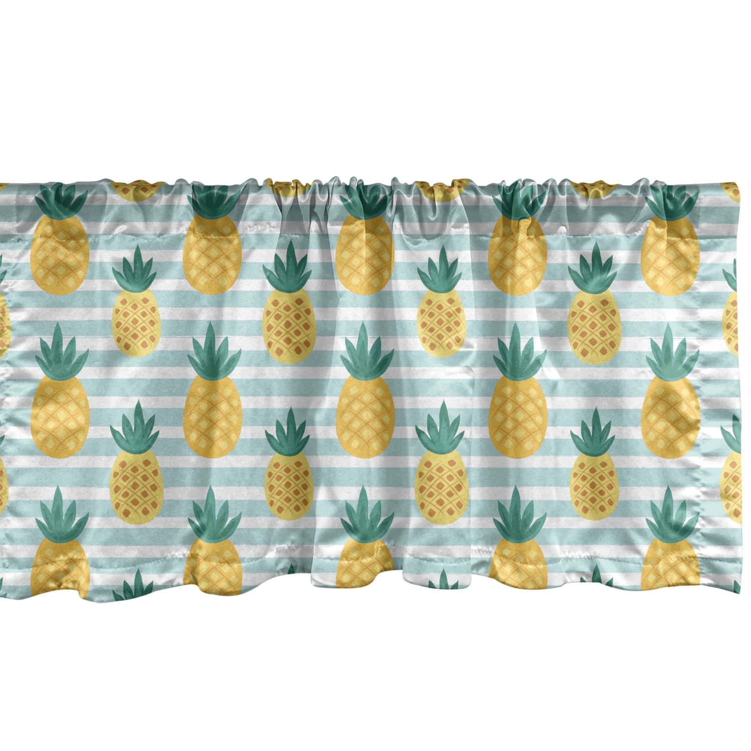 Pineapple Window Valance Pack of 2, Tropical Exotic Fruit Illustrated