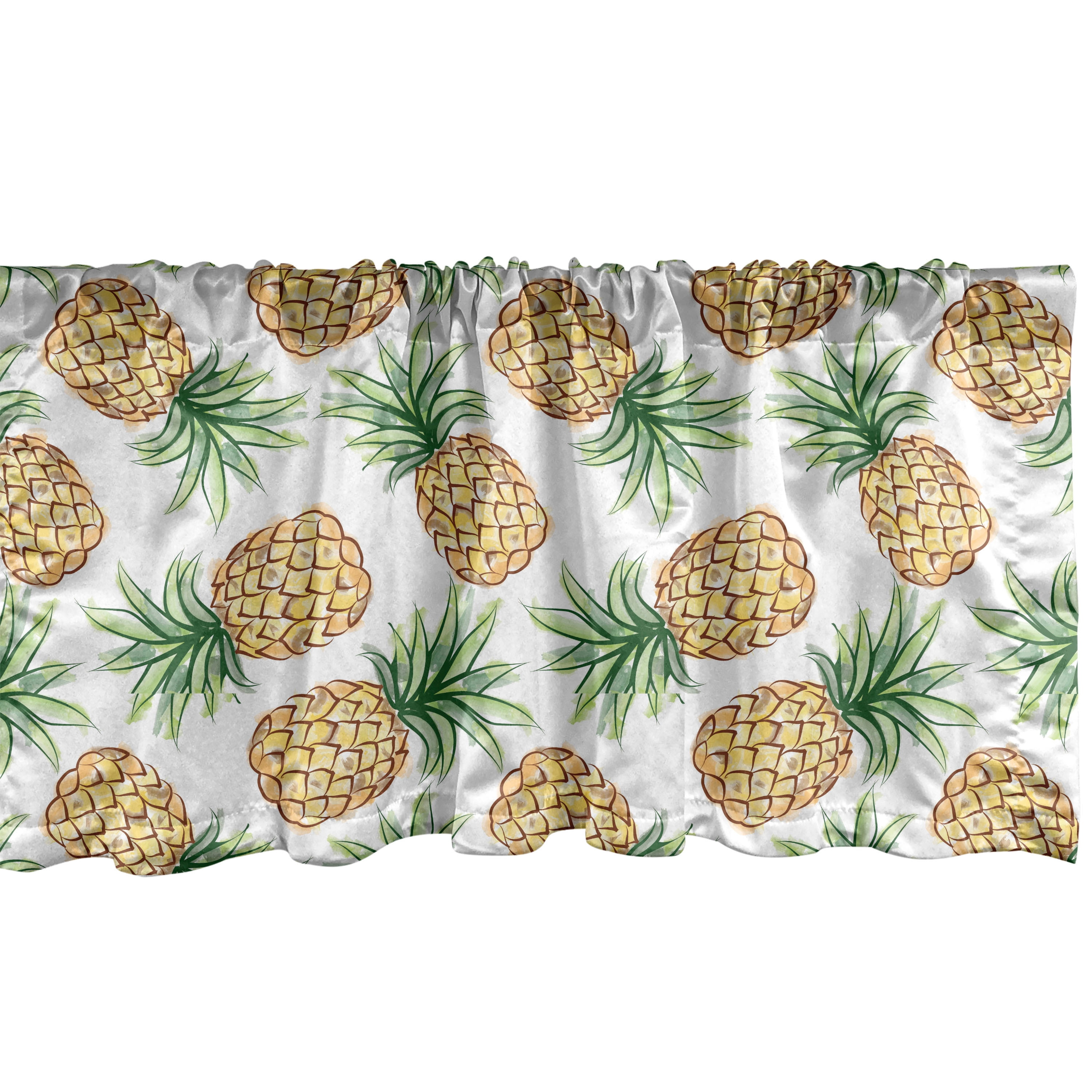 Pineapple Window Valance Pack of 2, Tropical Themed Watercolor Juicy