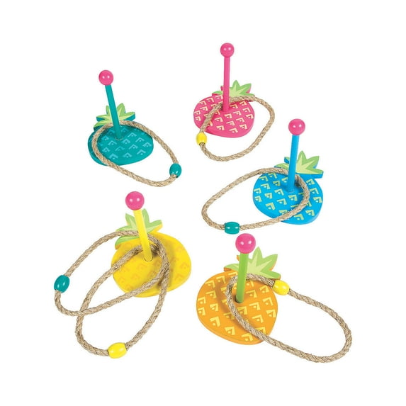 Pineapple Wooden Ring Toss Game - Party Favors - 11 Pieces