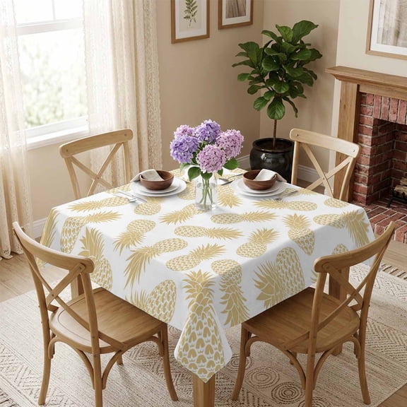 Pineapple Yellow Fruit Square Tablecloth 54x54 Inch Simple Style Waterproof Polyester Tablecloth for Dining Table, Washable Table Cover for Kitchen Dining Room Wedding Decoration,Stain Resistant