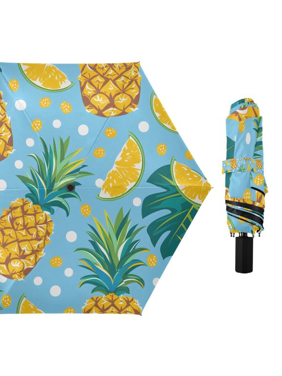 Pineapple and Dots Compact Sun Umbrella Windproof Travel Umbrellas for Rain Strong Portable UV Protection