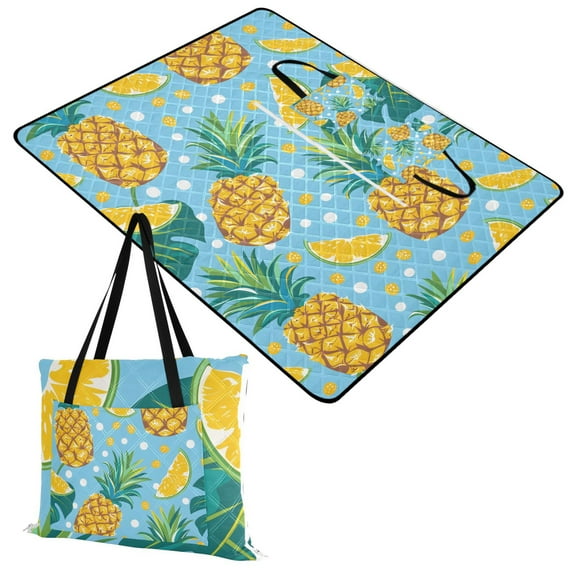 Pineapple and Dots Extra Large Picnic Beach Blanket Waterproof Sand Proof Portable Outdoor Mat 60x80