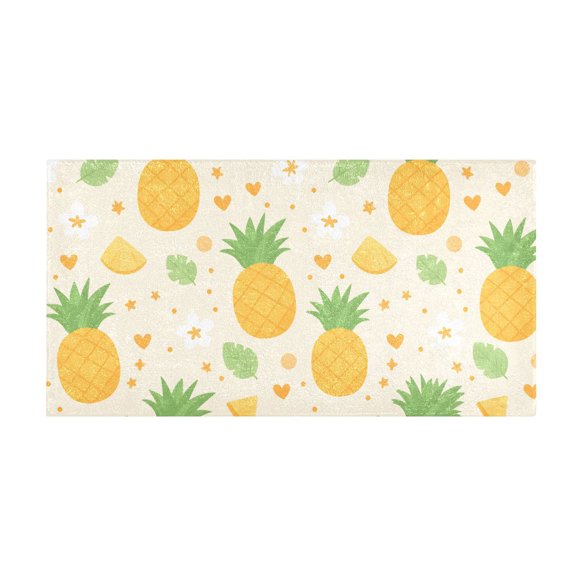 Pineapple and Flowers Pattern Bath Mat 39x20 Inch Soft Absorbent Non-Slip Plush Bathroom Rug for Floor