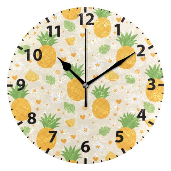 Pineapple and Flowers Pattern Wall Clock 10in Round Artistic Oil Painting Home Decor Desk Table Clock