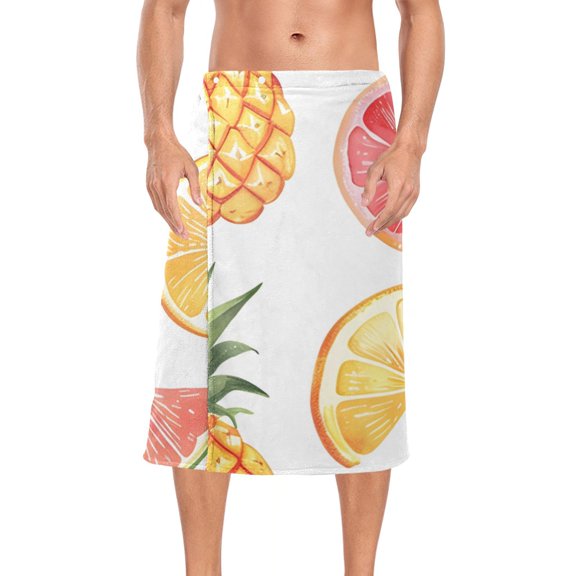Pineapple and Strawberry Bath Towel Wrap for Man Adjustable Shower Wrap Button Closure Body Towel for Sauna Gym
