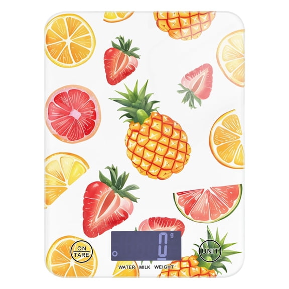 Pineapple and Strawberry Food Scale Digital Kitchen Scale Waterproof Tempered Glass Tare Function 11 lb for Baking Cooking Meal Prep