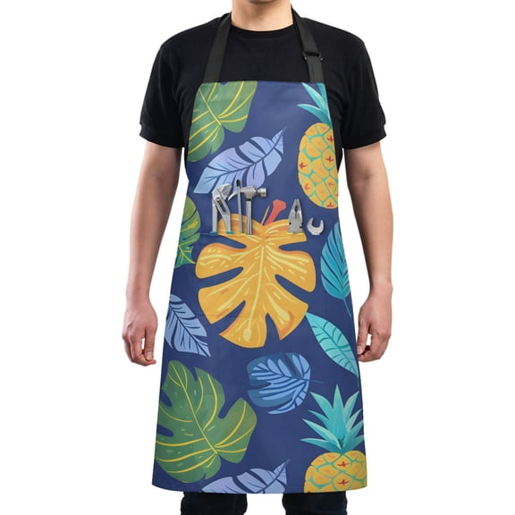 Pineapple and Tropical Leaf Kitchen Apron with 2 Pockets Adjustable waterproof Cooking Aprons for Women Men Chef