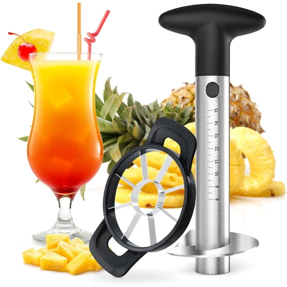 Pineapple coring cutter, stainless steel fruit pineapple peeler slicer [upgraded, reinforced, thicker blade], pineapple corer with measuring mark, kitchen tool for pineapple dicing ring