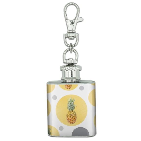 Pineapple on Yellow Background Stainless Steel 1oz Mini Flask Key Chain