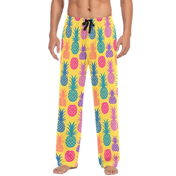 Pineapple on Yellow Men's Pajama Pants Cotton Long Sleepwear Lounge Pants L