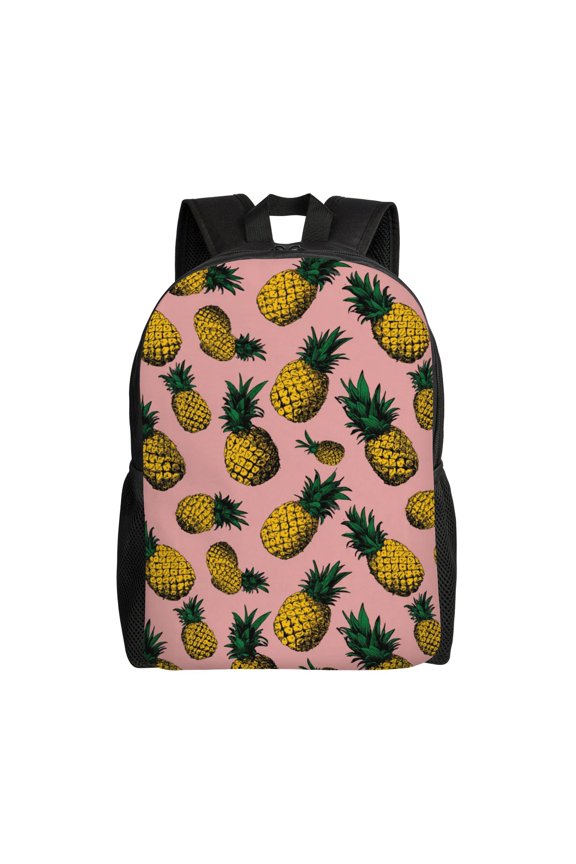Pineapple pattern on pink background Backpack with 15 Inch Laptop Compartment, Water-Resistant Daypack, Large Capacity Backpack with Adjustable Breathable Shoulder Straps for Daily Use Travel Gym
