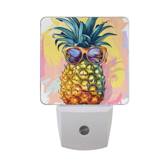 Pineapple with Glasses Night Light 2 Pack LED Nightlight Plug into Wall Dusk to Dawn Sensor Soft White
