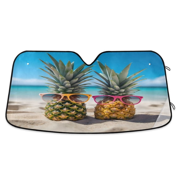 Pineapple with Sunglasses Car Windshield Sun Shade Foldable Car Front Window Visor Heat and UV Protection 53x23.5