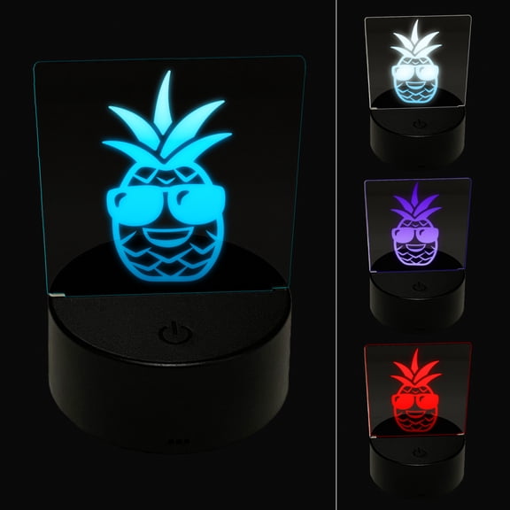 Pineapple with Sunglasses LED Night Light Sign 3D Illusion Desk Nightstand Lamp