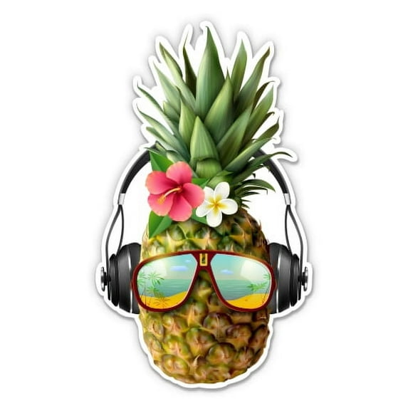 Pineapple with Sunglasses Tropical Vacation - 7" Vinyl Sticker - For Car Laptop I-Pad - Waterproof Decal