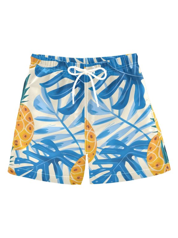 Pineapples Blue Palm Leaves Boys' Swim Trunks Board Shorts Beach Pants Bathing Bottoms 5T