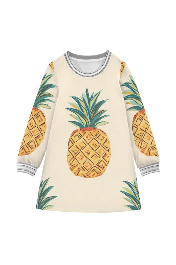 Pineapples Boho Style Long-sleeved Dress A-line One-Piece Dress for 2-8 Years Casual Party 3T