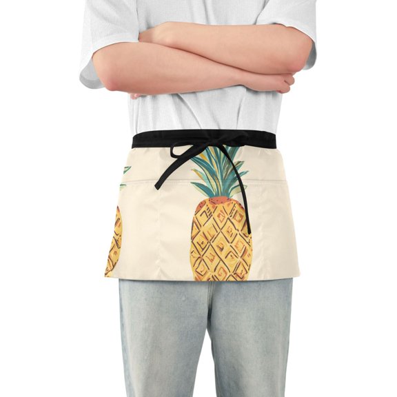 Pineapples Boho Style Short Server Apron with 3 Pockets for Unisex Chef Gardening
