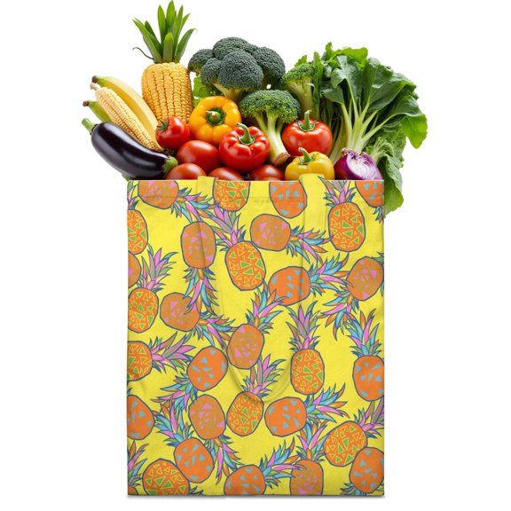 Pineapples Canvas Tote Bag Tropical Hawaiian Fruit Summer Yellow Golden Exotic Pattern Print Aesthetic Pineapple Lover Sunshine Flowers Fresh Plant Reusable Tote Bag Eco-Friendly Lightweight Foldable